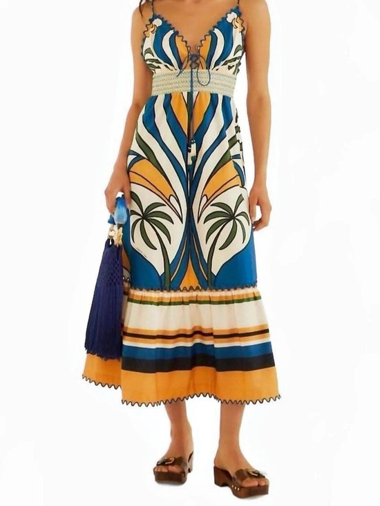 FARM Rio Dresses & Skirts - Farm Rio Mixed Rainbow Toucans Midi Dress Blue & Orange